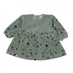 Vestido Combi Terciopelo Estampado Gris - Bean's