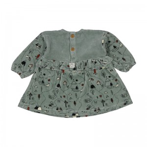 Vestido Combi Terciopelo Estampado Gris - Bean's